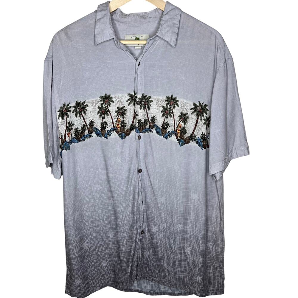 Island Shores Hawaiian Shirt LARGE Mens Button Up Palm Tree Cruise Resort Travel